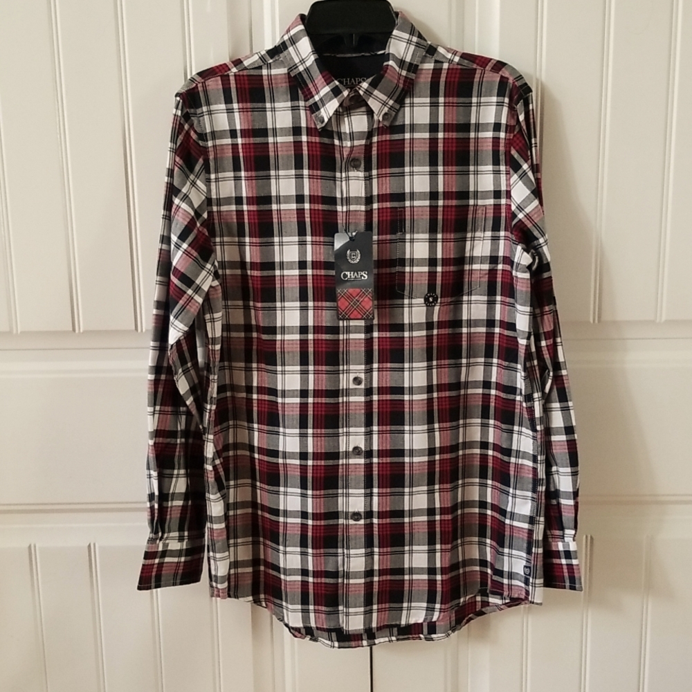 Chaps Men's Burgundy & Black Plaid Button Down Shirt